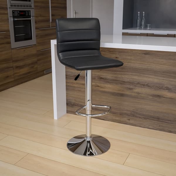 Modern Vinyl Adjustable Height Barstool with Horizontal Stitch Back